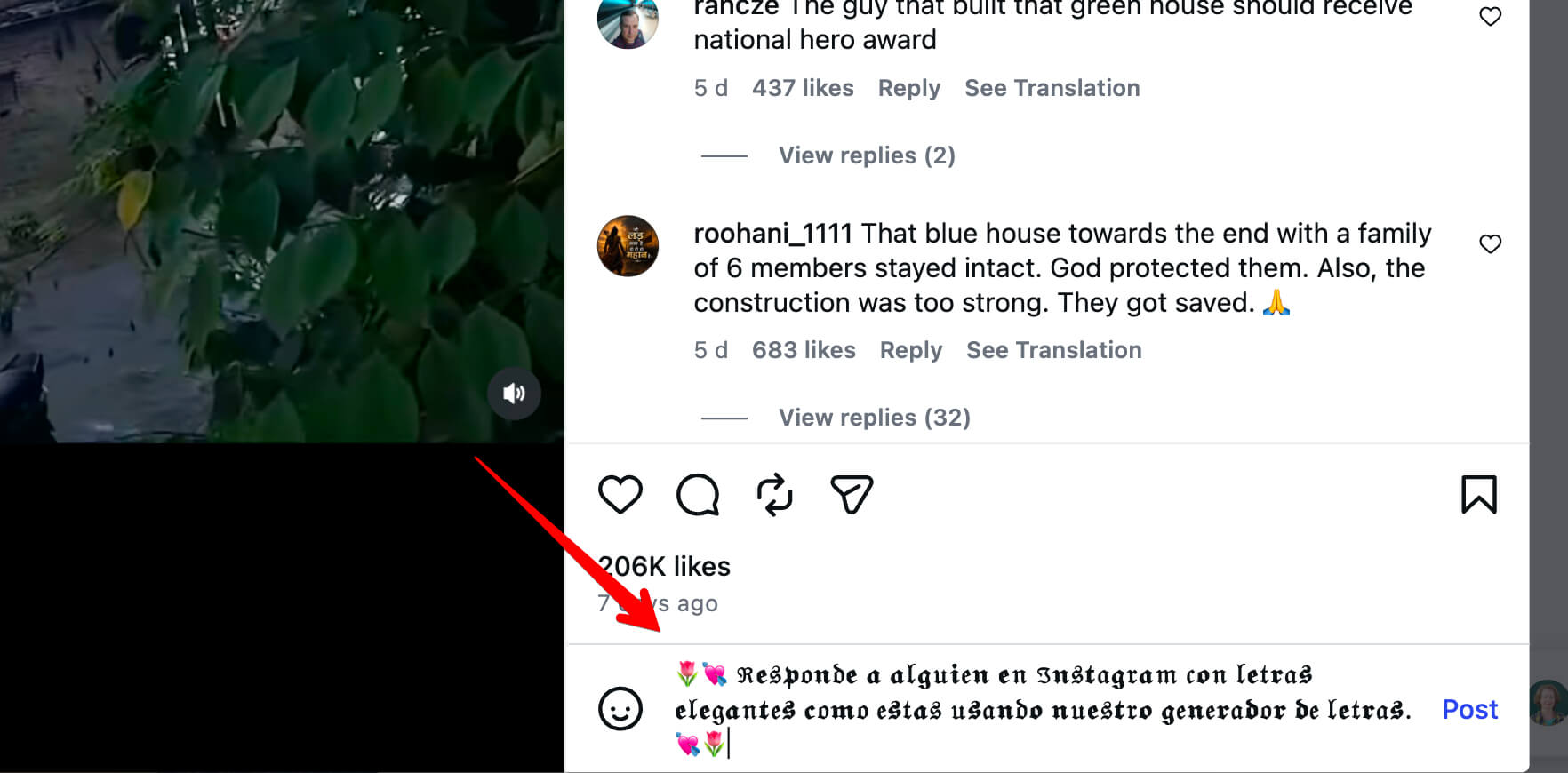 Usar Letras Elegantes en respuestas de comentarios de Instagram